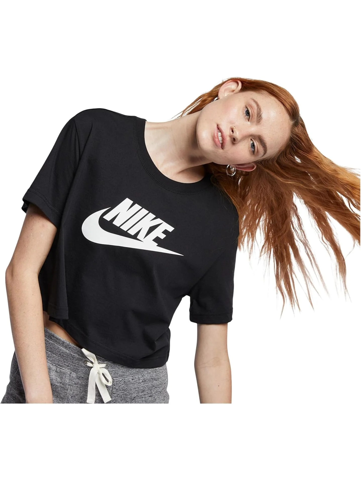 Футболка Nike Sportswear Essential Club Cropped Logo T-shirt — изображение 3 из 4, черный/белый