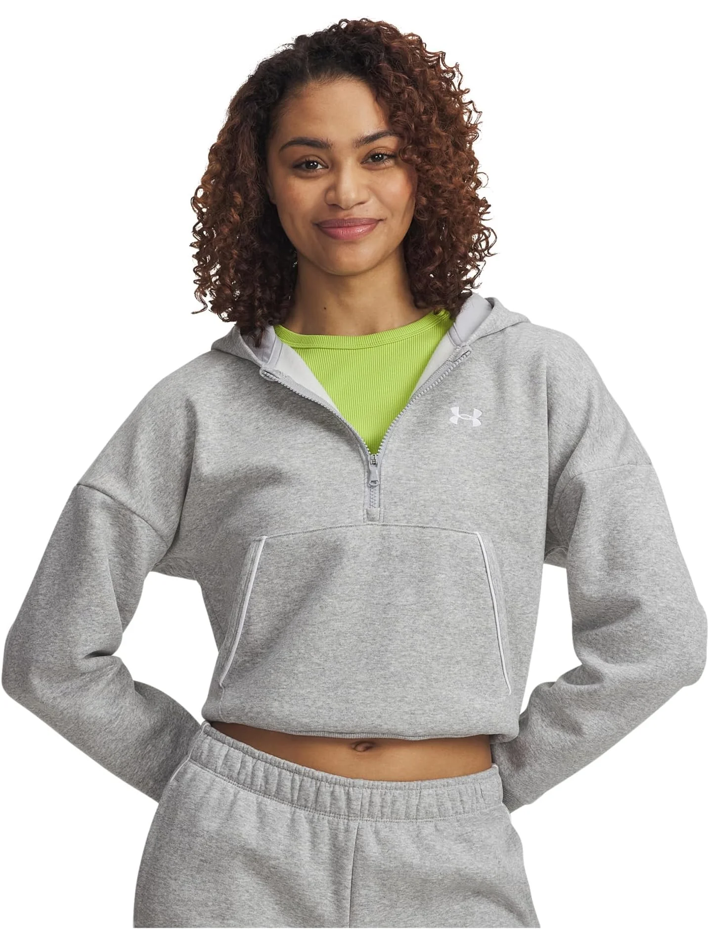 Худи Under Armour Rival Fleece Piped 1/2 Zip Hoodie — изображение 1 из 2, серый светлый/белый