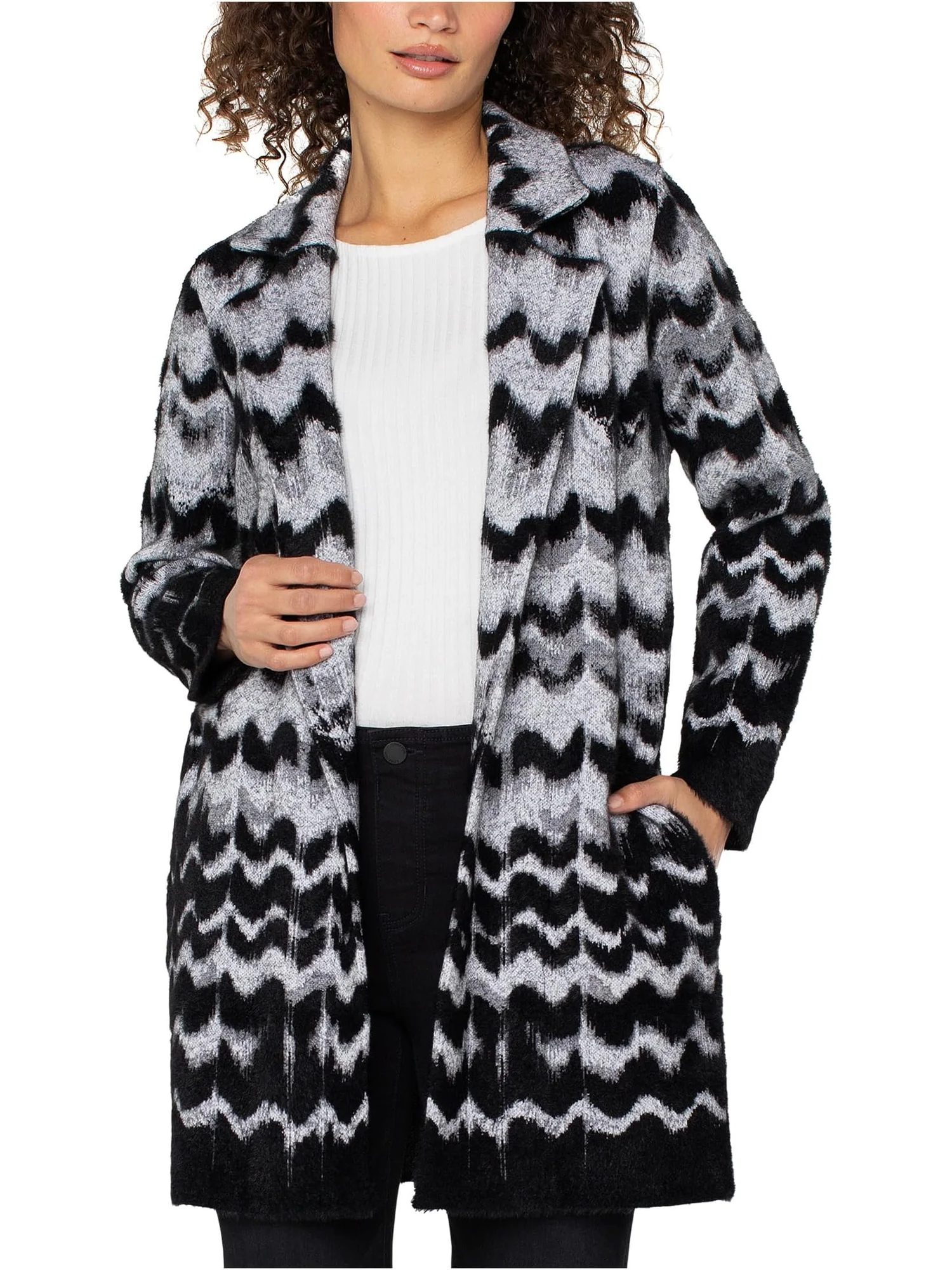 Свитер Liverpool Los Angeles Women's Long Sleeve Open Front Sweater Coat — изображение 1 из 4, черный серый