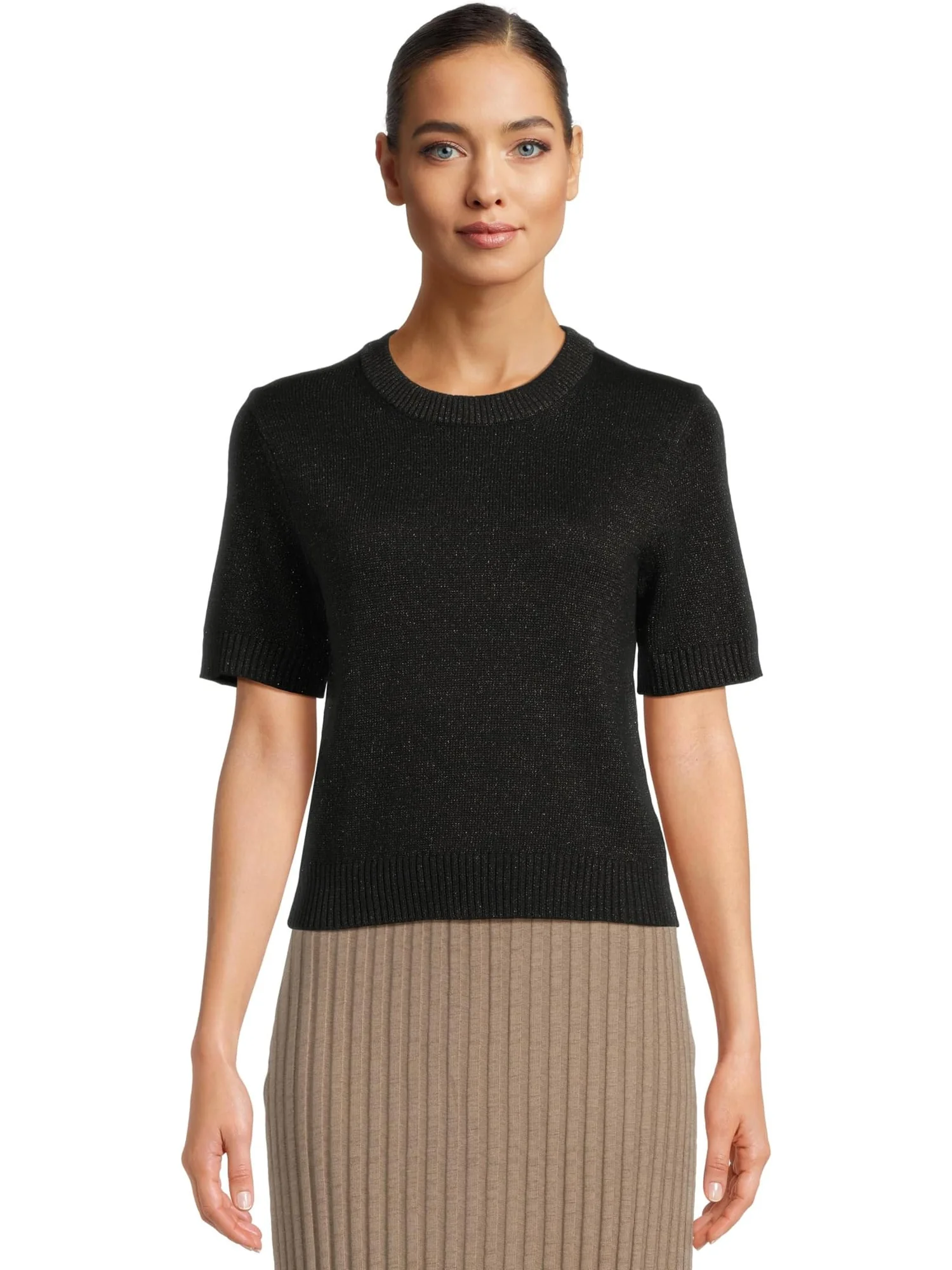 Свитер Lilla P Women's Short Sleeve Sparkle Sweater — изображение 1 из 5, черный