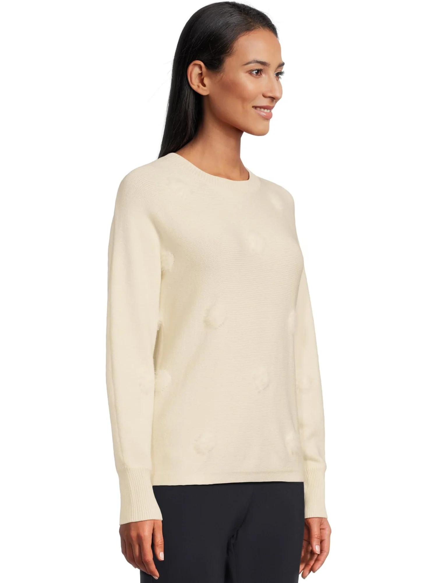 Свитер Elliott Lauren Women's On the Dot - Long Sleeve Crew Neck Sweater with Fuzzy Dots — изображение 2 из 5, бежевый
