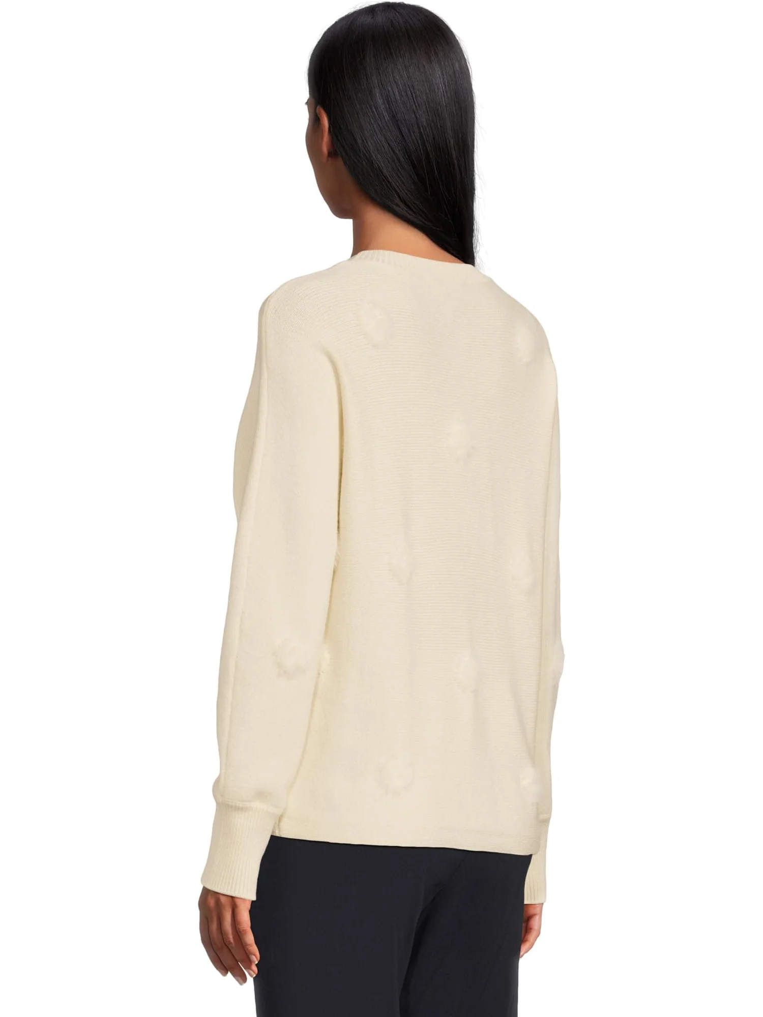 Свитер Elliott Lauren Women's On the Dot - Long Sleeve Crew Neck Sweater with Fuzzy Dots — изображение 3 из 5, бежевый