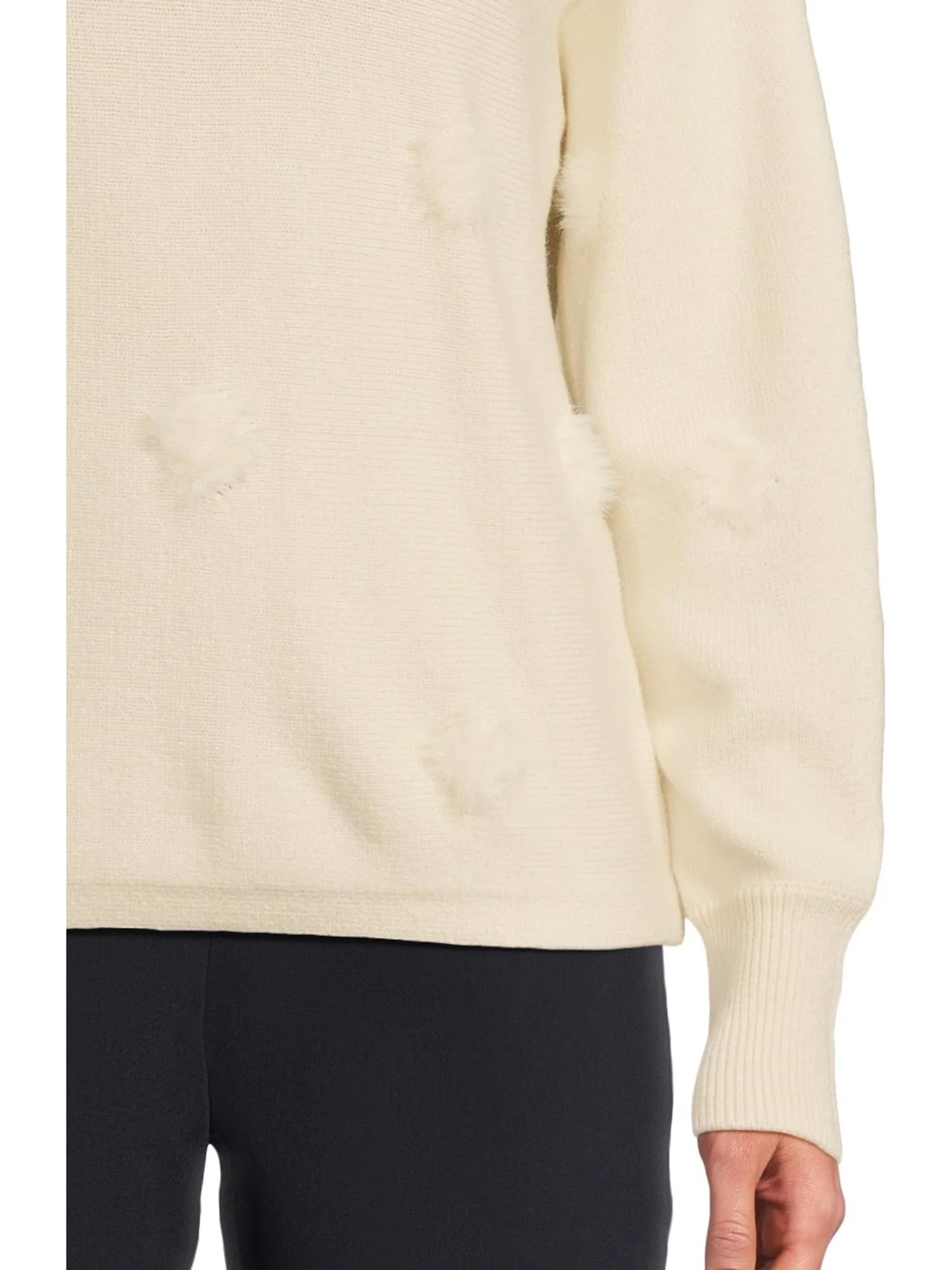 Свитер Elliott Lauren Women's On the Dot - Long Sleeve Crew Neck Sweater with Fuzzy Dots — изображение 4 из 5, бежевый