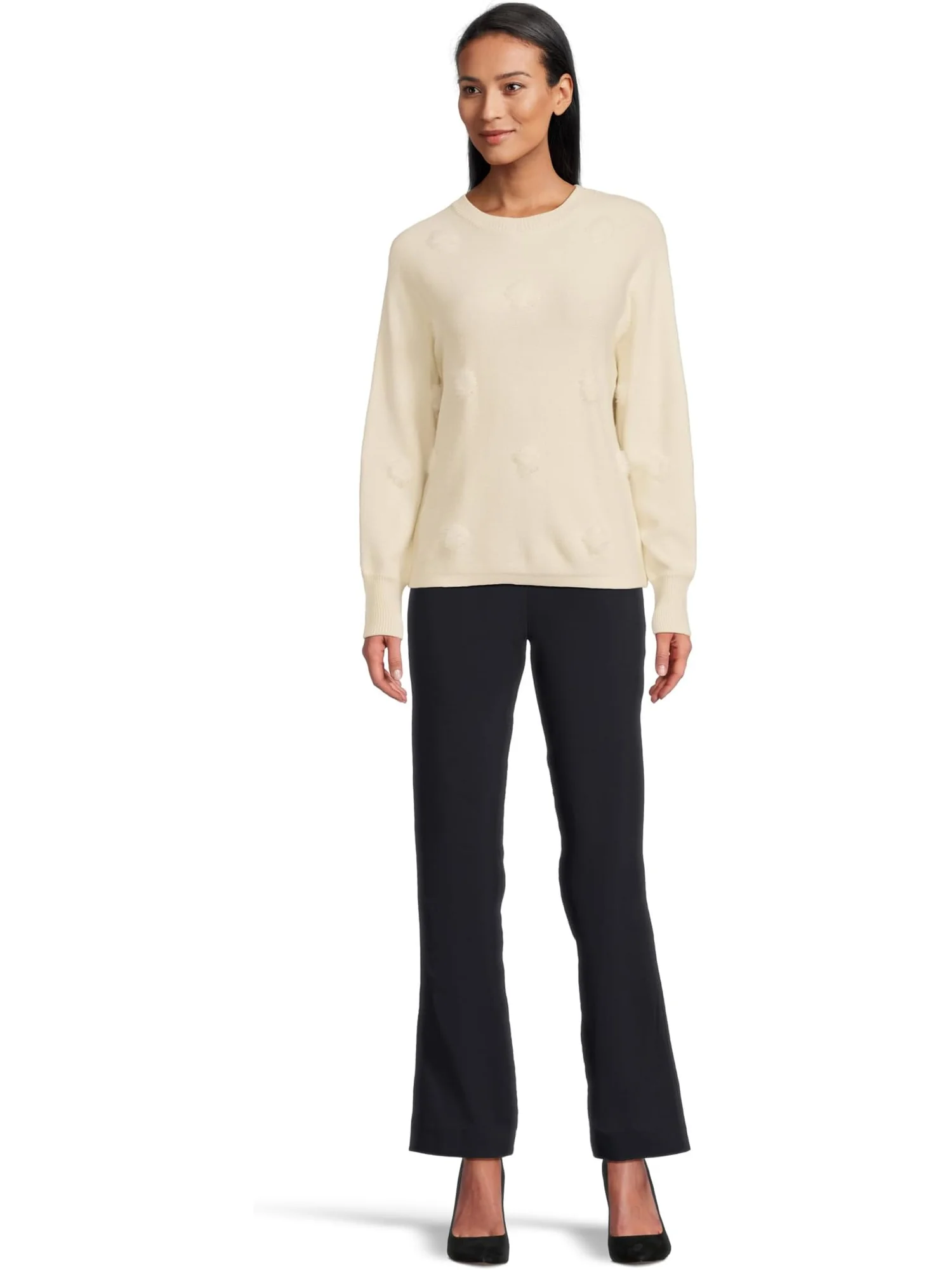 Свитер Elliott Lauren Women's On the Dot - Long Sleeve Crew Neck Sweater with Fuzzy Dots — изображение 5 из 5, бежевый