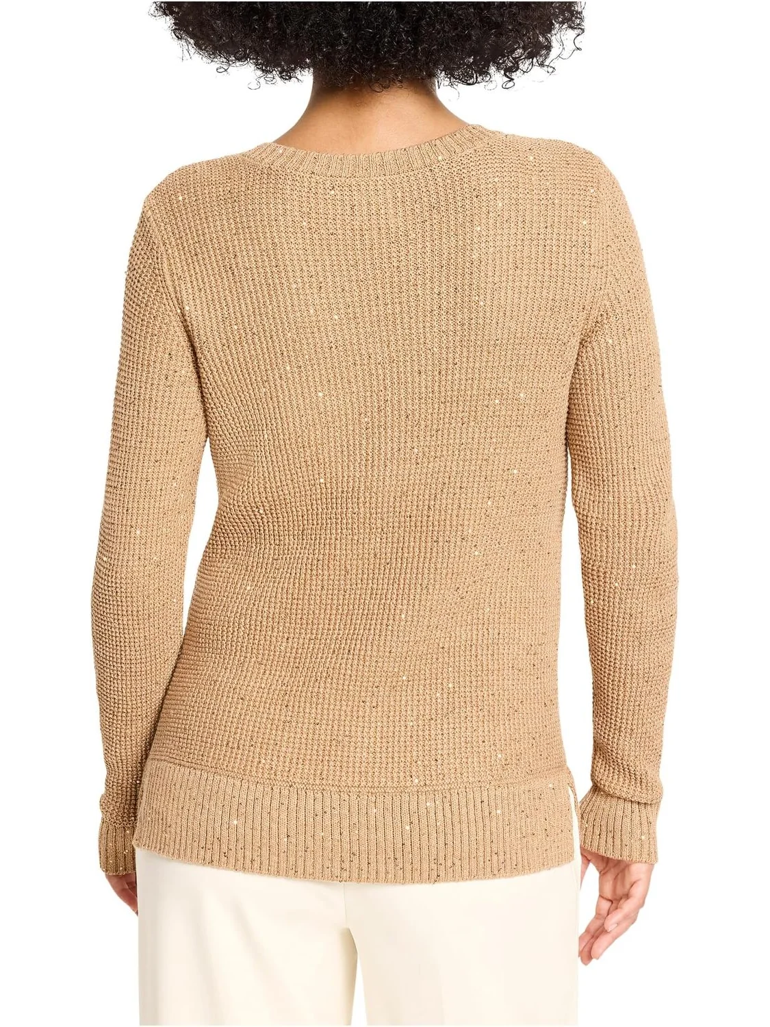Свитер NIC+ZOE Women's Shimmer Waffle V-neck Sweater — изображение 3 из 4, кремовый