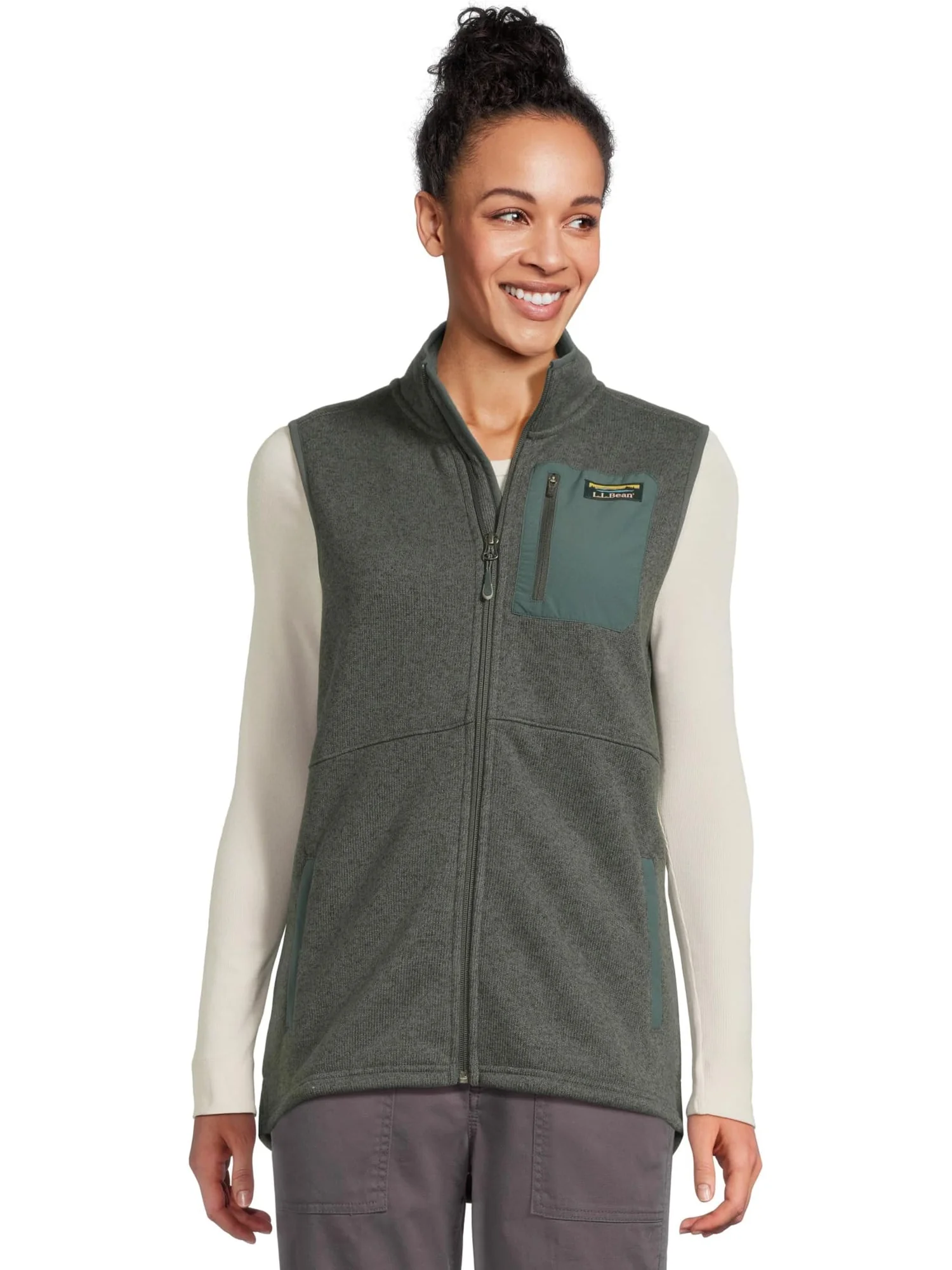 Женский флисовый свитер Bean's с длинным жилетом L.L.Bean — изображение 1 из 5, зеленый