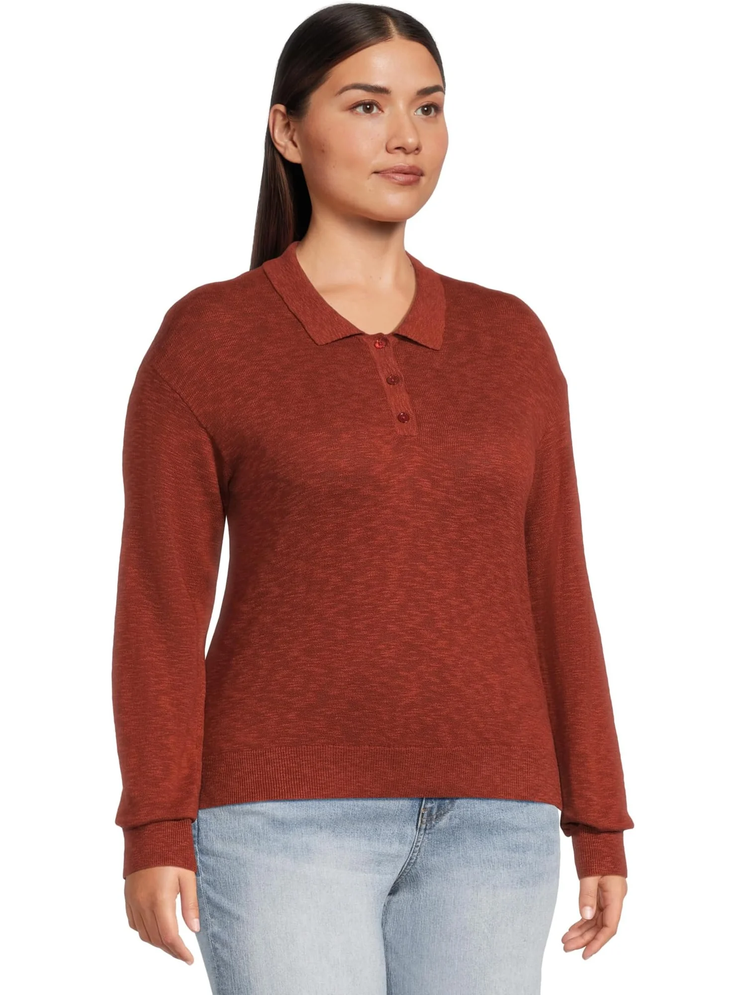 Свитер Mod-o-doc Women's Long Sleeve Polo Sweater, Cider — изображение 2 из 5, сайдер