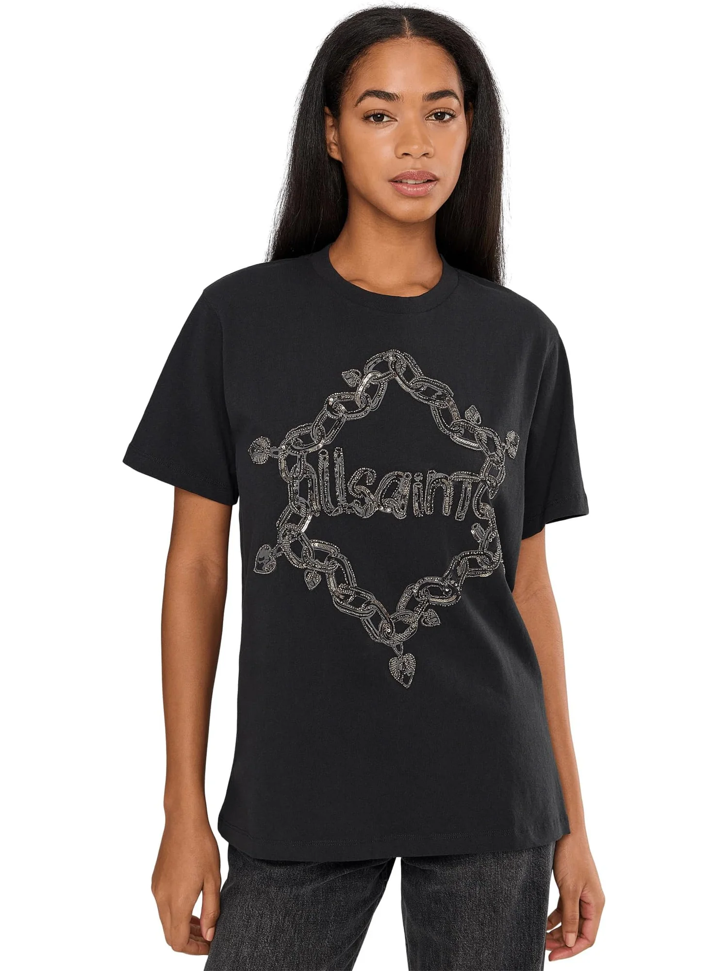 Женская футболка Drip Emb Bf AllSaints — изображение 1 из 5, черный