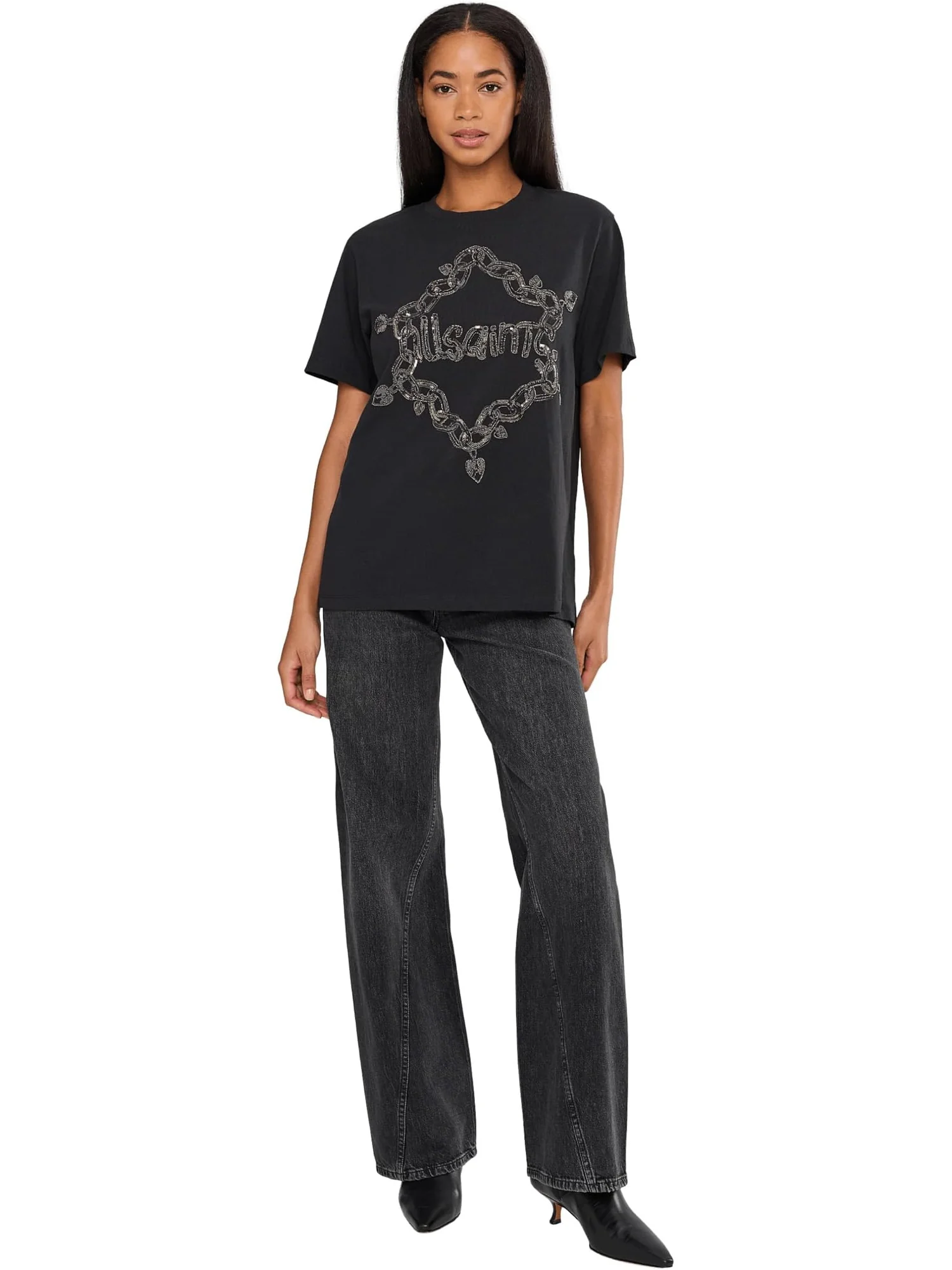 Женская футболка Drip Emb Bf AllSaints — изображение 2 из 5, черный