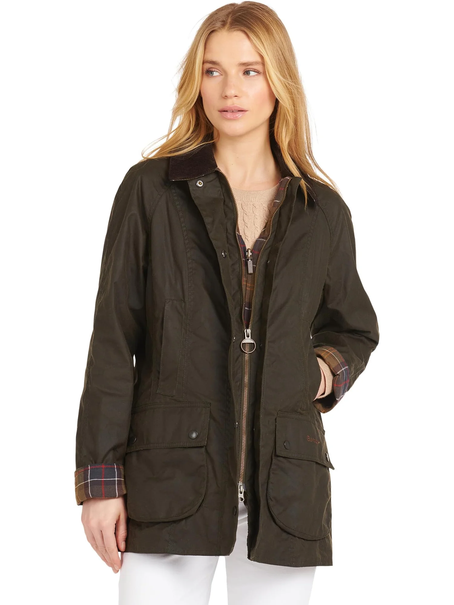 Женская классическая вощеная куртка Beadnell Barbour — изображение 1 из 4, оливковый