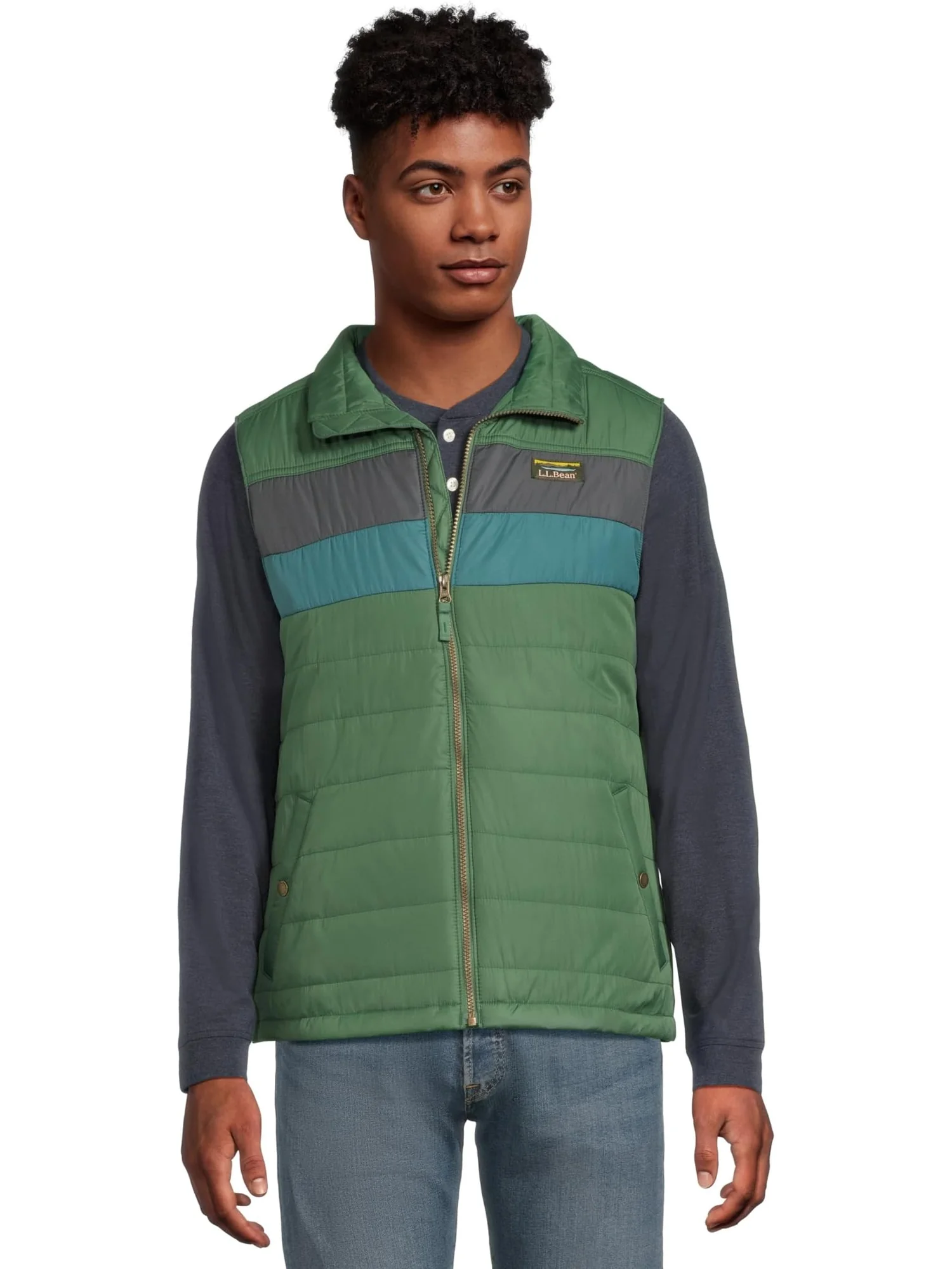 Мужской жилет Mountain Classic Puffer Vest Colorblock Regular L.L.Bean — изображение 1 из 5, изумрудный