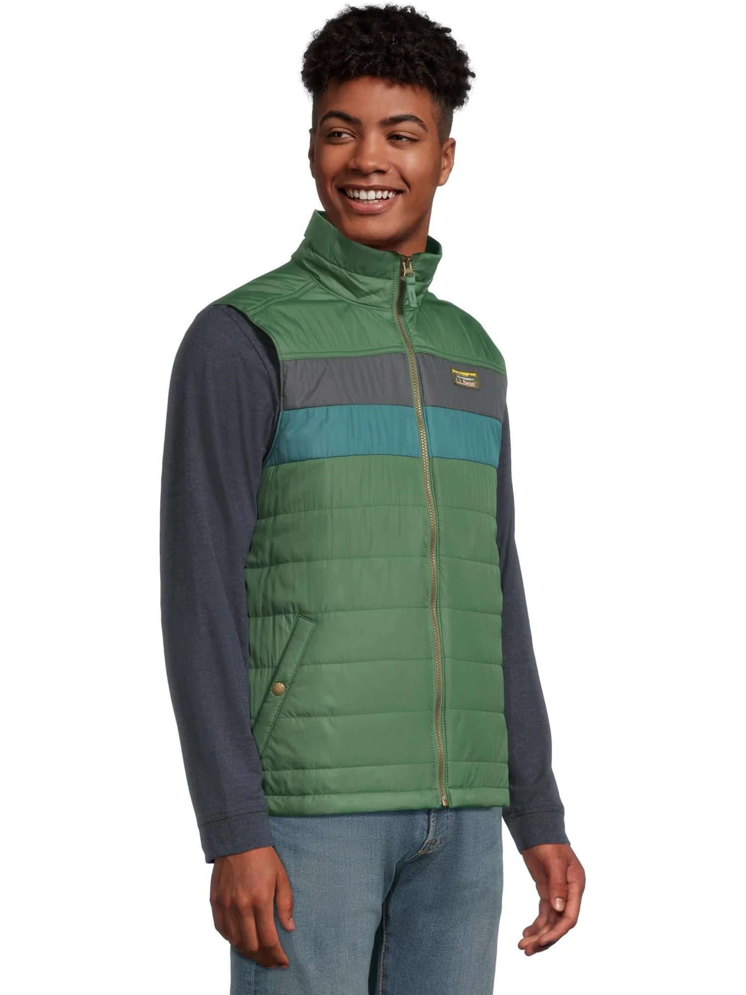 Мужской жилет Mountain Classic Puffer Vest Colorblock Regular L.L.Bean — изображение 2 из 5, изумрудный