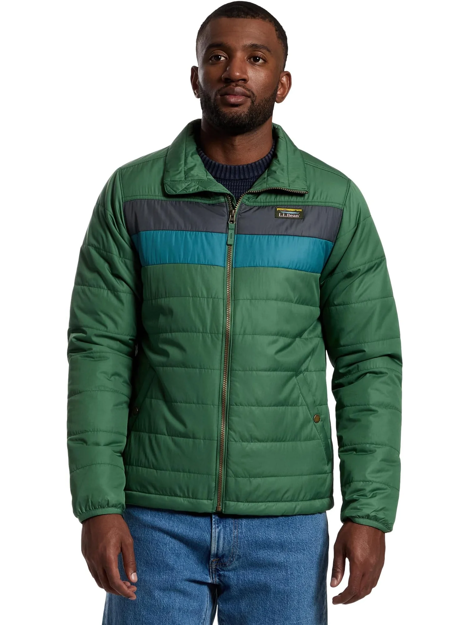 Мужская куртка Mountain Classic Puffer Color Block L.L.Bean — изображение 1 из 5, изумрудный
