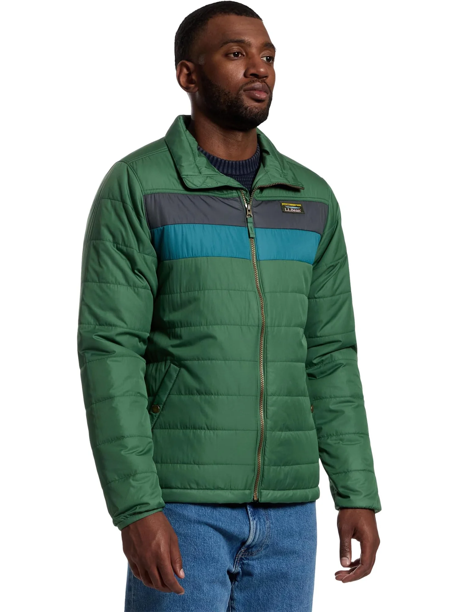 Мужская куртка Mountain Classic Puffer Color Block L.L.Bean — изображение 2 из 5, изумрудный