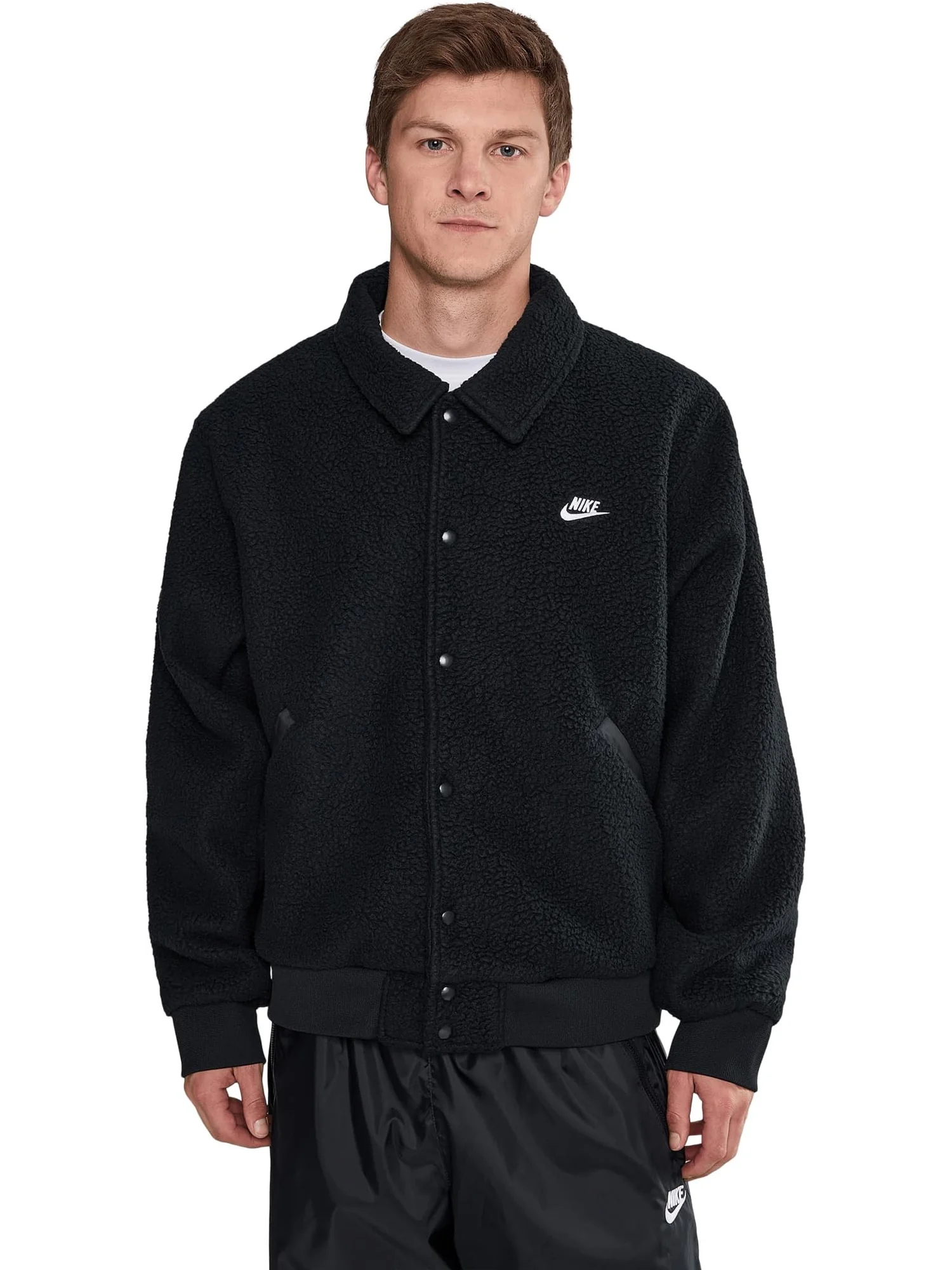 Мужская тренерская куртка Club Sherpa Nike — изображение 1 из 5, черный/белый