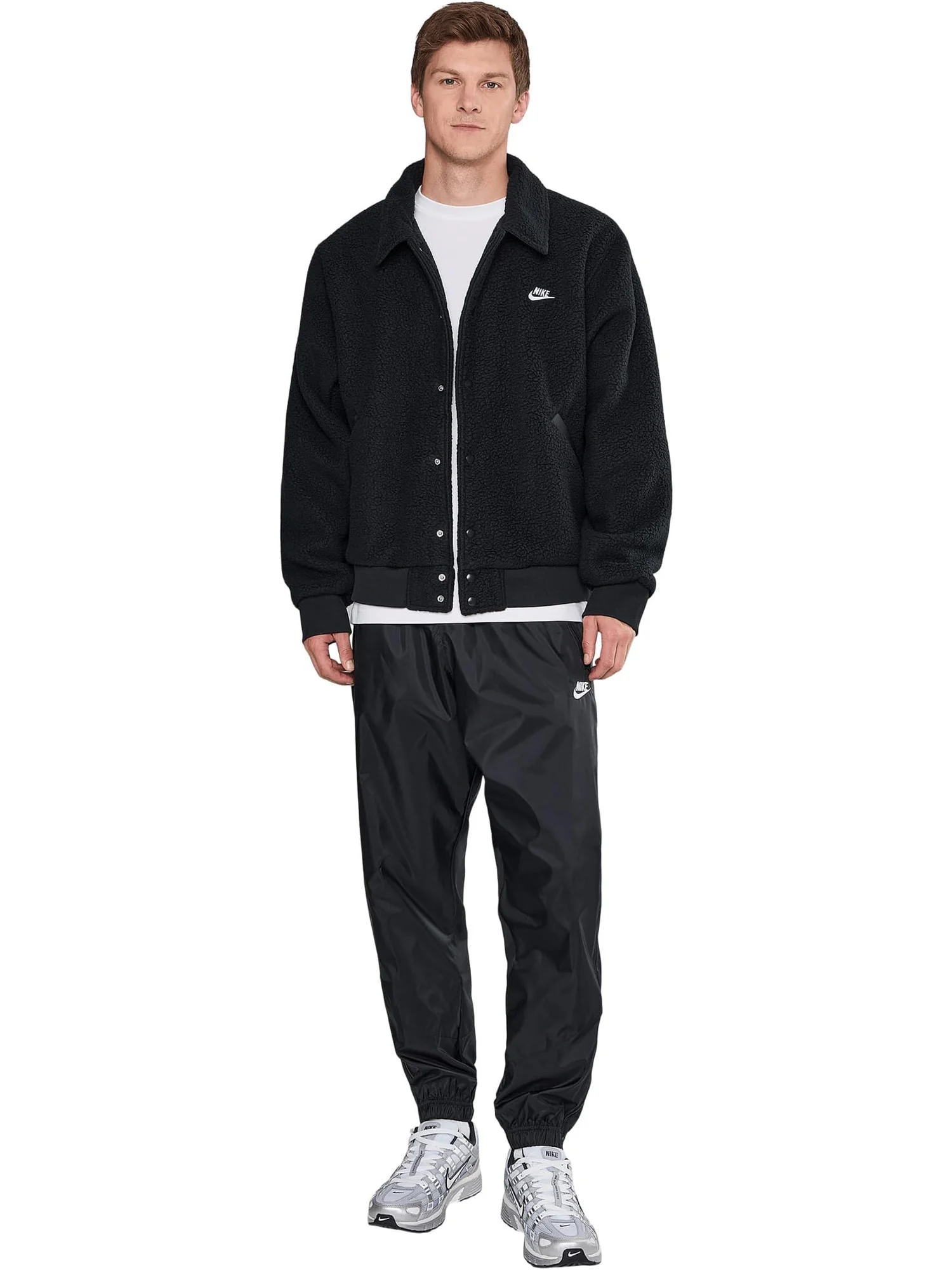 Мужская тренерская куртка Club Sherpa Nike — изображение 2 из 5, черный/белый