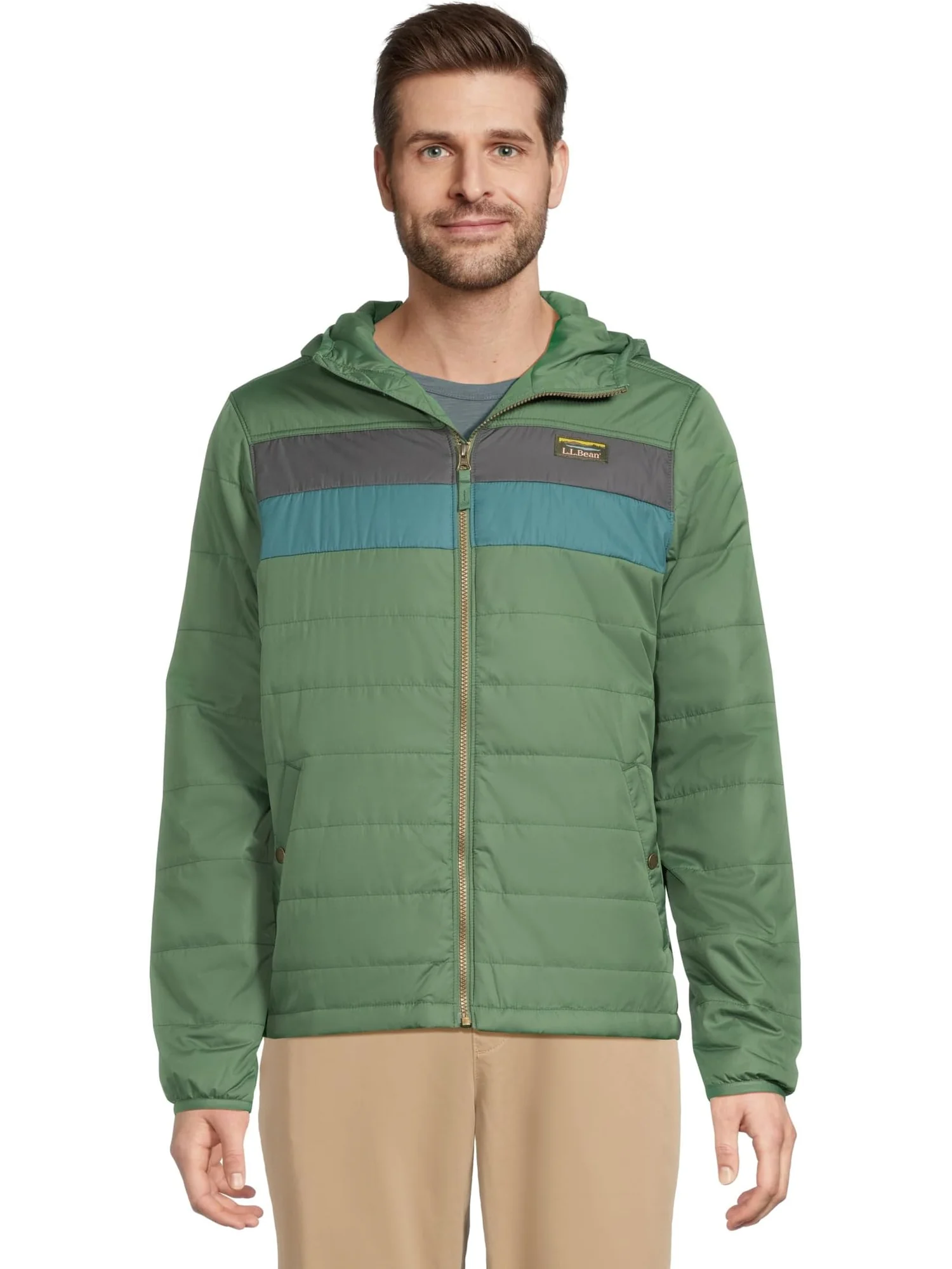 Мужская куртка Mountain Classic с капюшоном, цветные блоки, стандартная модель L.L.Bean — изображение 1 из 5, изумрудный