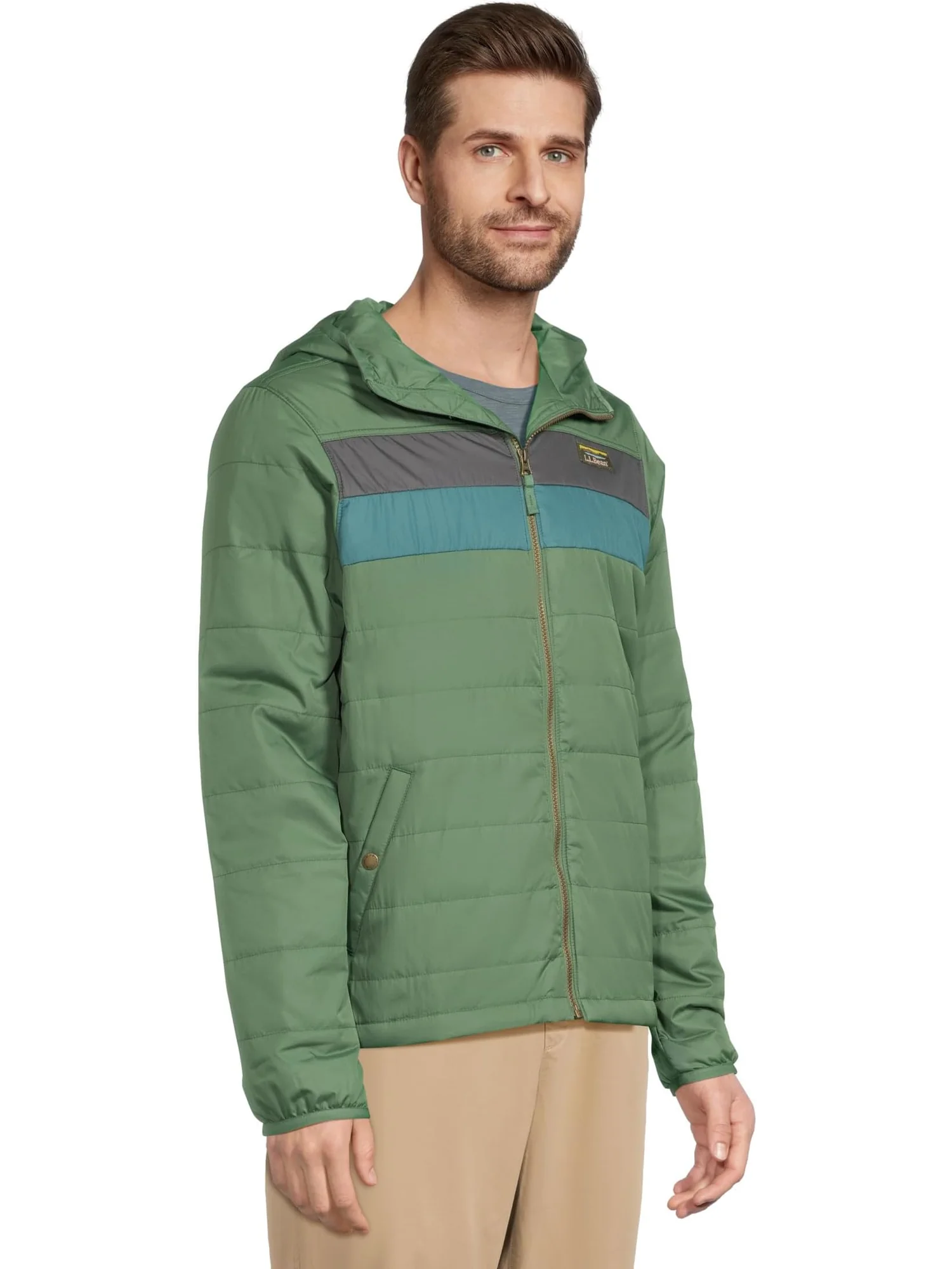 Мужская куртка Mountain Classic с капюшоном, цветные блоки, стандартная модель L.L.Bean — изображение 2 из 5, изумрудный