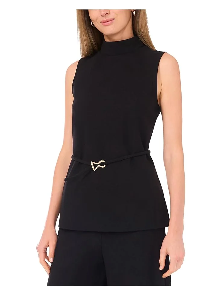 Женская блузка Vince Camuto Mock Neck без рукавов с галстуком — изображение 1 из 3, насыщенный черный