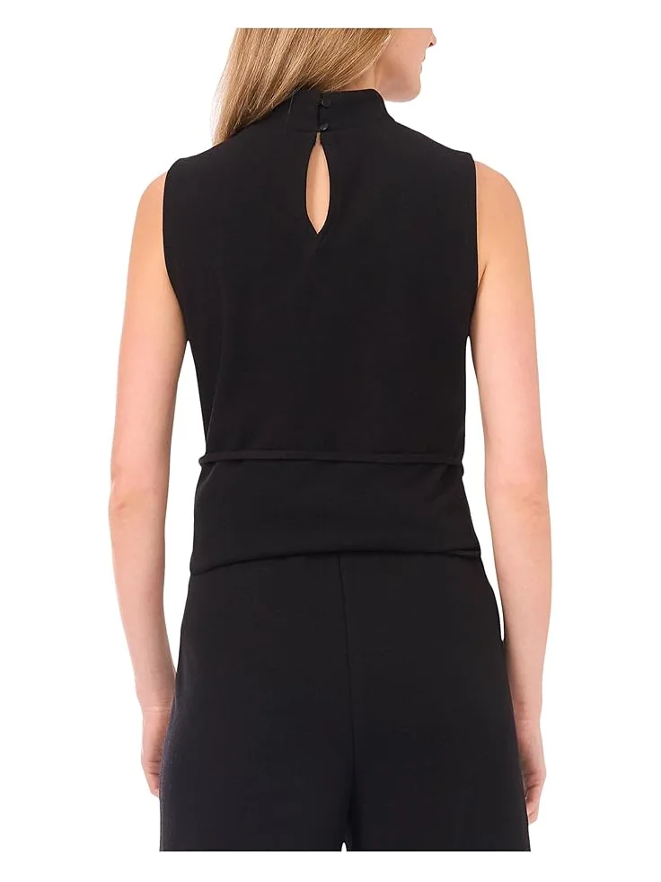 Женская блузка Vince Camuto Mock Neck без рукавов с галстуком — изображение 2 из 3, насыщенный черный