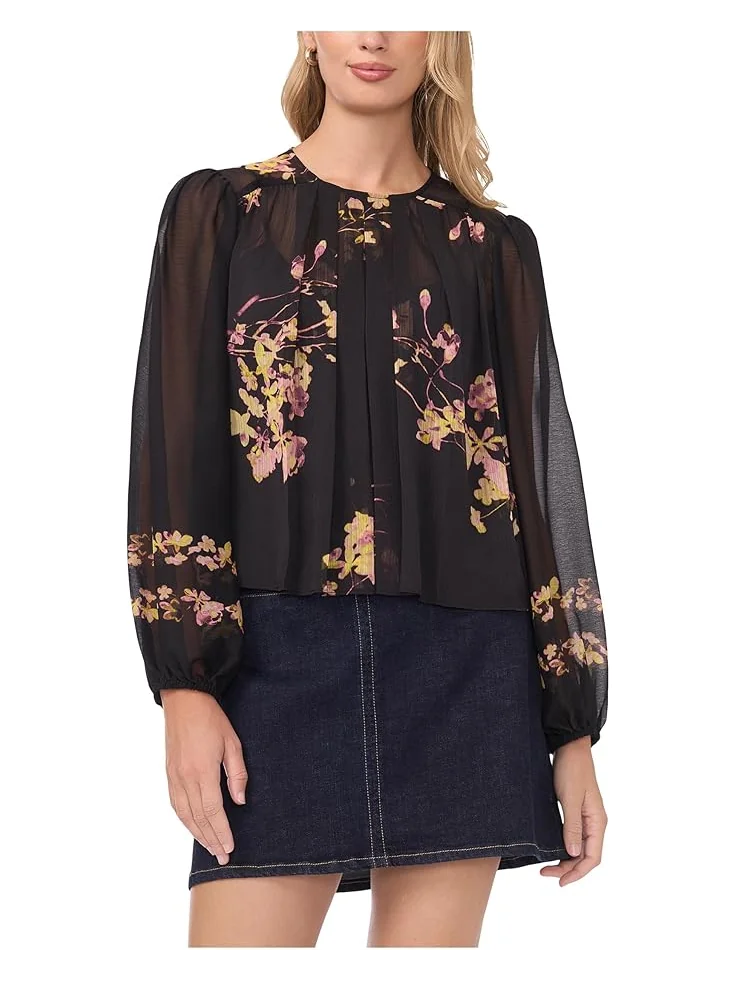 Женская блузка Vince Camuto Round Neck Shirring Front Long — изображение 1 из 3, насыщенный черный