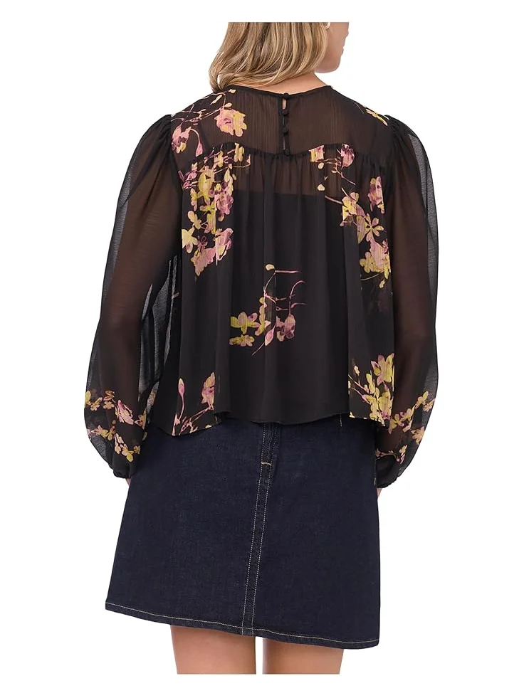 Женская блузка Vince Camuto Round Neck Shirring Front Long — изображение 2 из 3, насыщенный черный