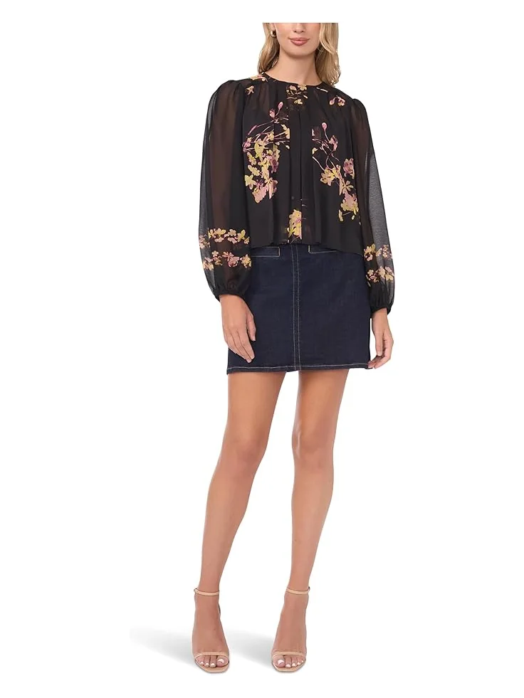 Женская блузка Vince Camuto Round Neck Shirring Front Long — изображение 3 из 3, насыщенный черный