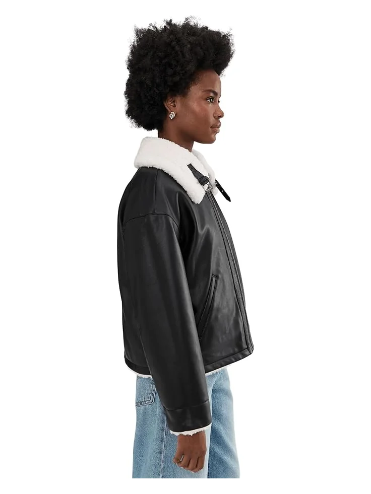 Женская куртка Levi's Reversible Sherpa Faux Leather Shorty — изображение 3 из 5, черный/кремовый