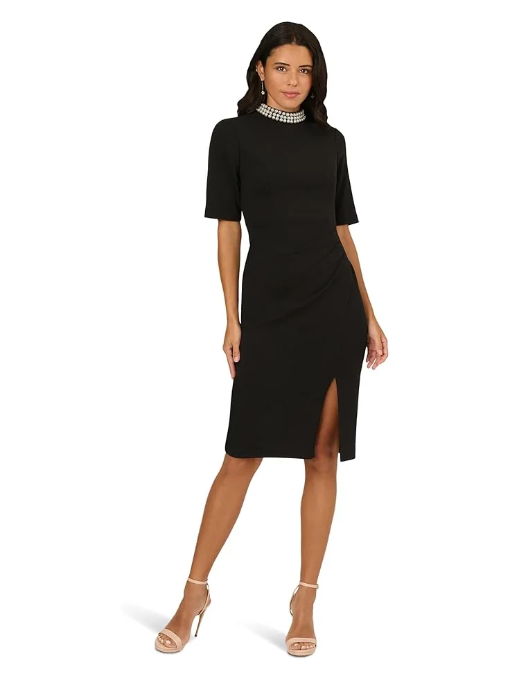 Женское короткое платье Adrianna Papell Embellished Crepe — изображение 1 из 3, черный/слоновая кость