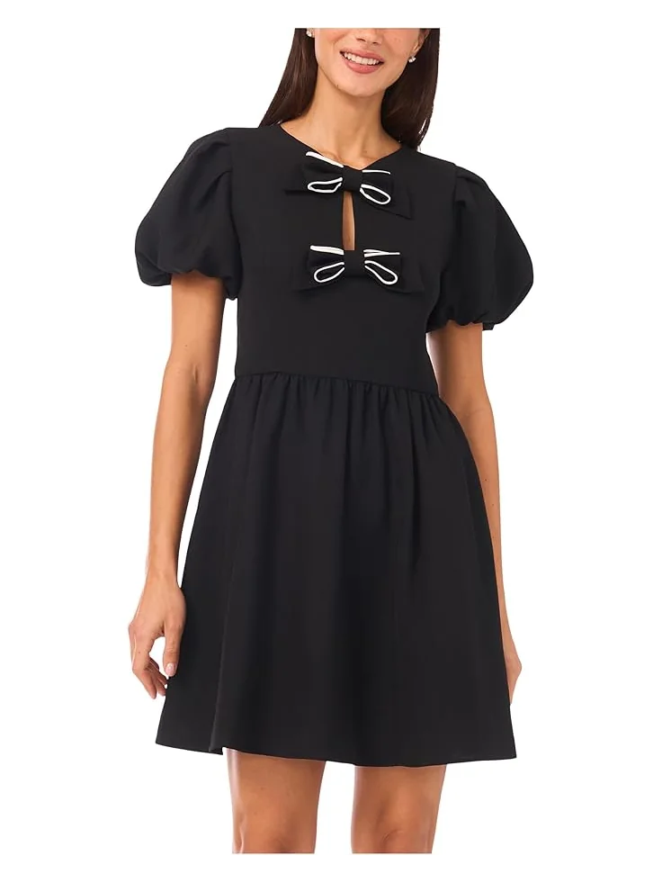 Женское платье CeCe Short Puff Sleeve Bow — изображение 3 из 3, насыщенный черный