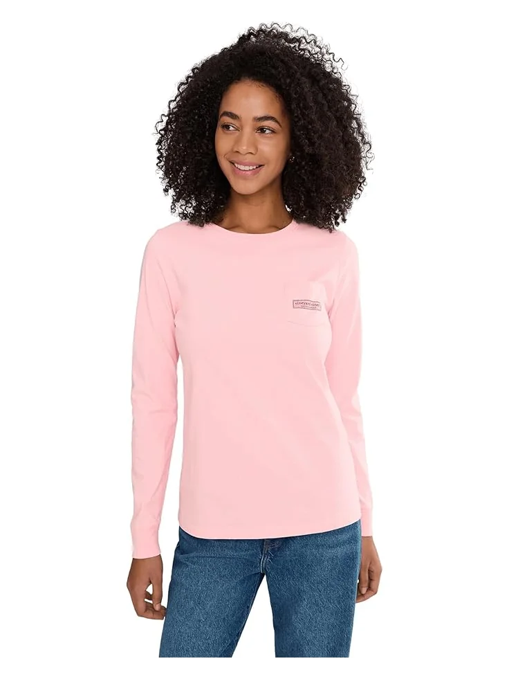 Женская футболка с длинным рукавом и карманом Vineyard Vines Whale — изображение 1 из 5, розовый