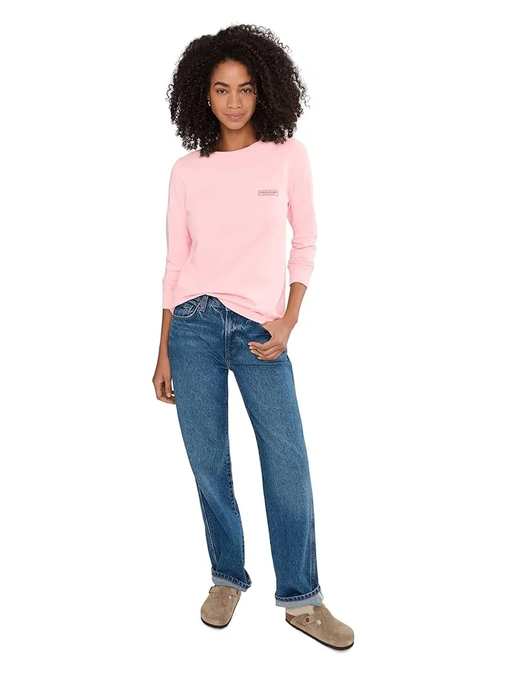 Женская футболка с длинным рукавом и карманом Vineyard Vines Whale — изображение 2 из 5, розовый