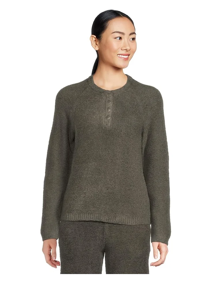 Женский свитер Barefoot Dreams Cozychic Lite Textured Raglan Sleeve Henley — изображение 1 из 5, мох