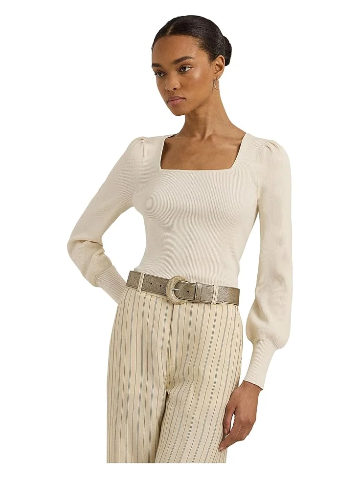 Женский свитер Lauren Ralph Lauren Rib-Knit Puff-Sleeve — изображение 1 из 4, кремовый