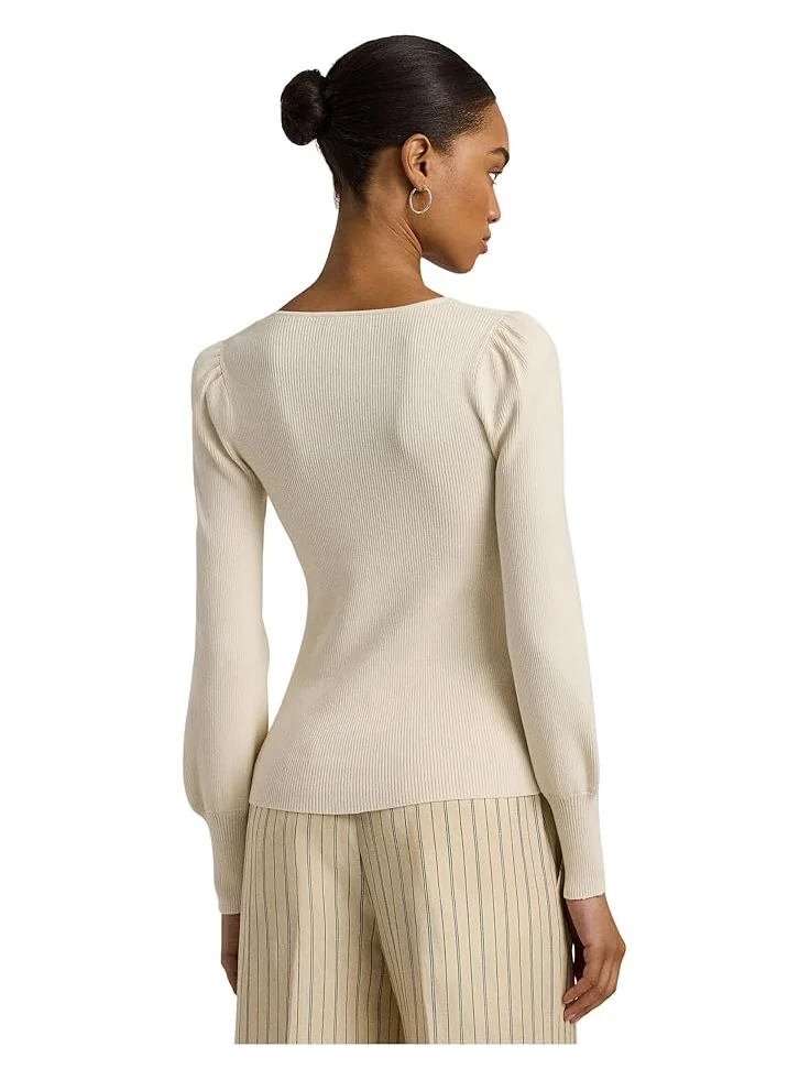 Женский свитер Lauren Ralph Lauren Rib-Knit Puff-Sleeve — изображение 2 из 4, кремовый