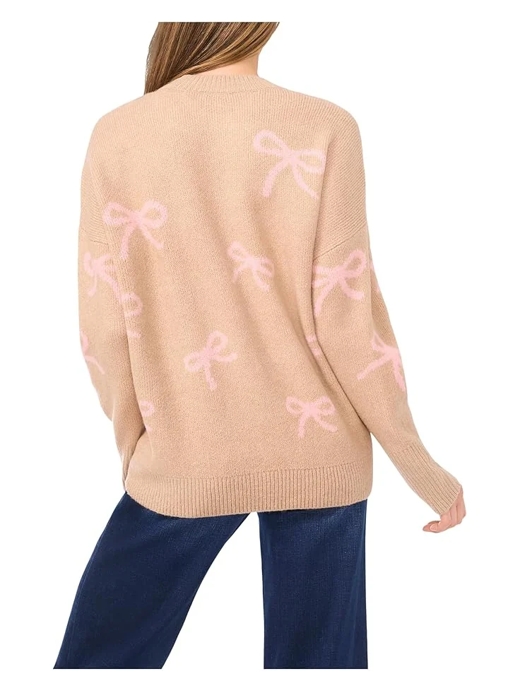 Женский свитер с круглым вырезом CeCe Ribbon Jacquard — изображение 2 из 3, бежевый