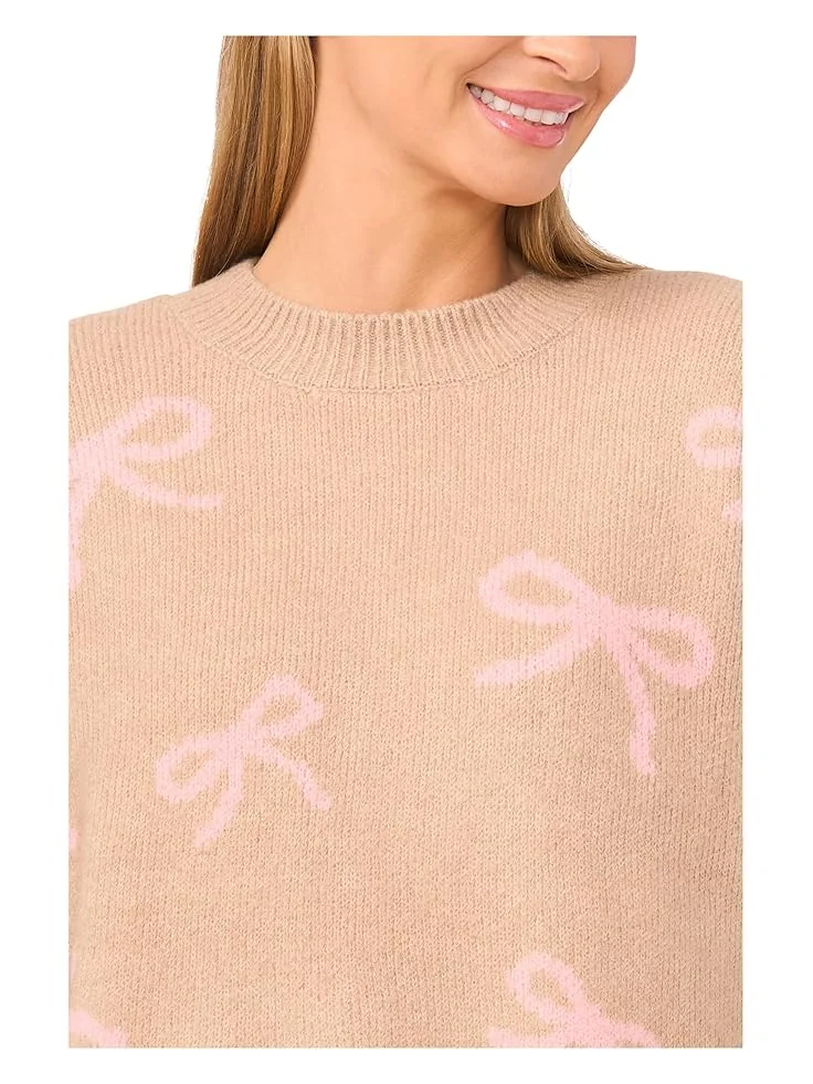 Женский свитер с круглым вырезом CeCe Ribbon Jacquard — изображение 3 из 3, бежевый