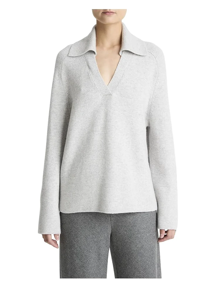 Женский оверсайз свитер Vince Oversized Wool Cash Polo — изображение 1 из 2, бледный серый