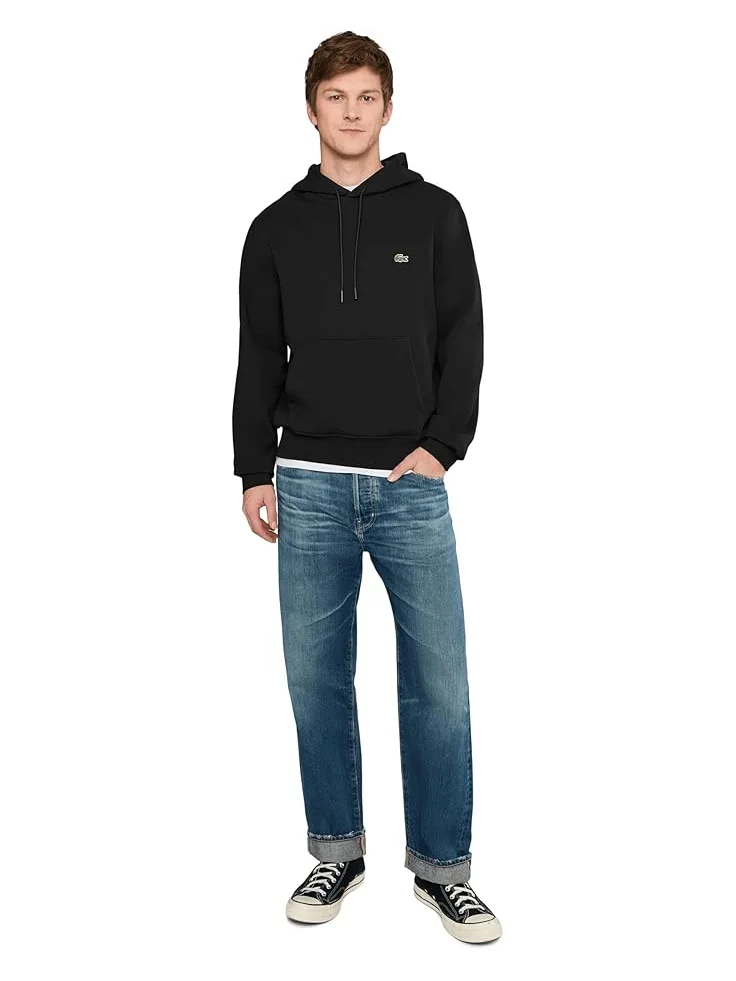 Мужской хлопковый худи Lacoste Cotton Fleece — изображение 2 из 5, черный