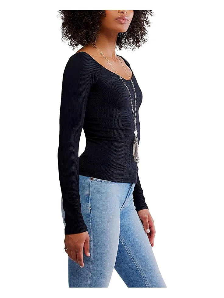 Женский топ Free People Sleek Rib Layering — изображение 3 из 4, черный