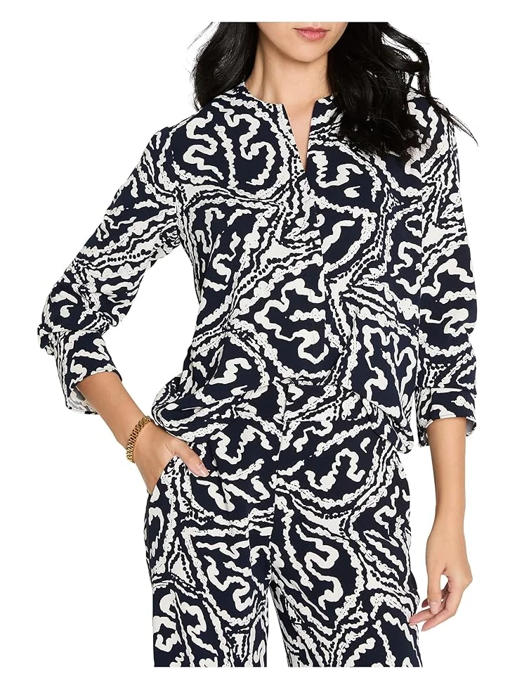 Женский топ NIC+ZOE Indigo Leaf Double Crepe — изображение 1 из 4, индиго мульти