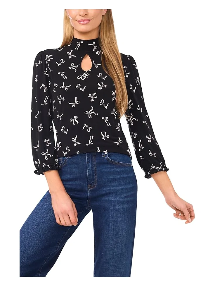 Женский топ CeCe Tossed Bows Mock Neck — изображение 1 из 3, насыщенный черный