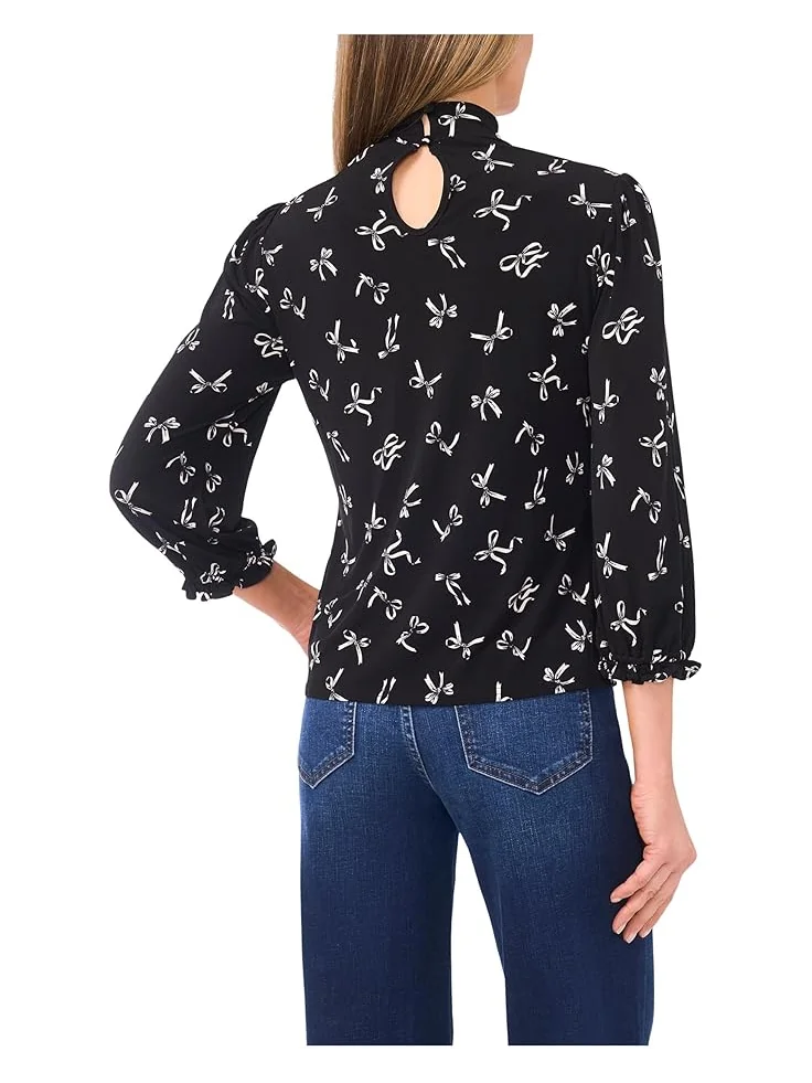 Женский топ CeCe Tossed Bows Mock Neck — изображение 2 из 3, насыщенный черный