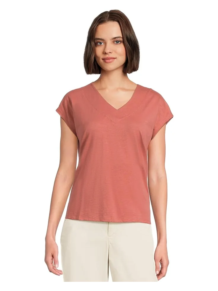 Женская футболка L.L.Bean Organic Cotton V-Neck Cap Sleeve — изображение 1 из 5, сиенна