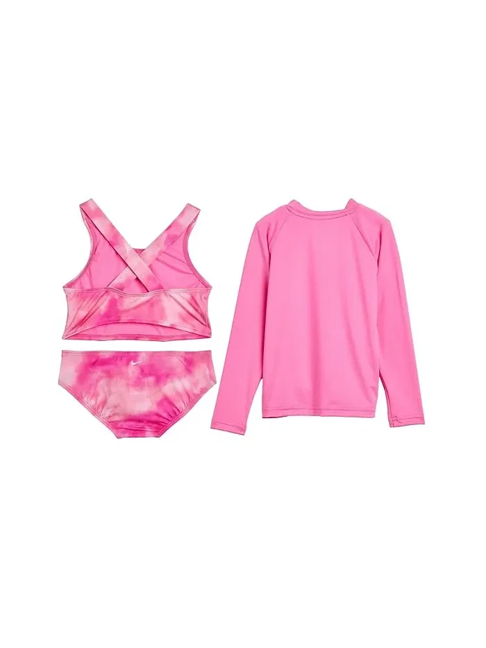Купальник с длинным рукавом и мидкини тай-дай Nike Kids — изображение 2 из 3, синий/красный