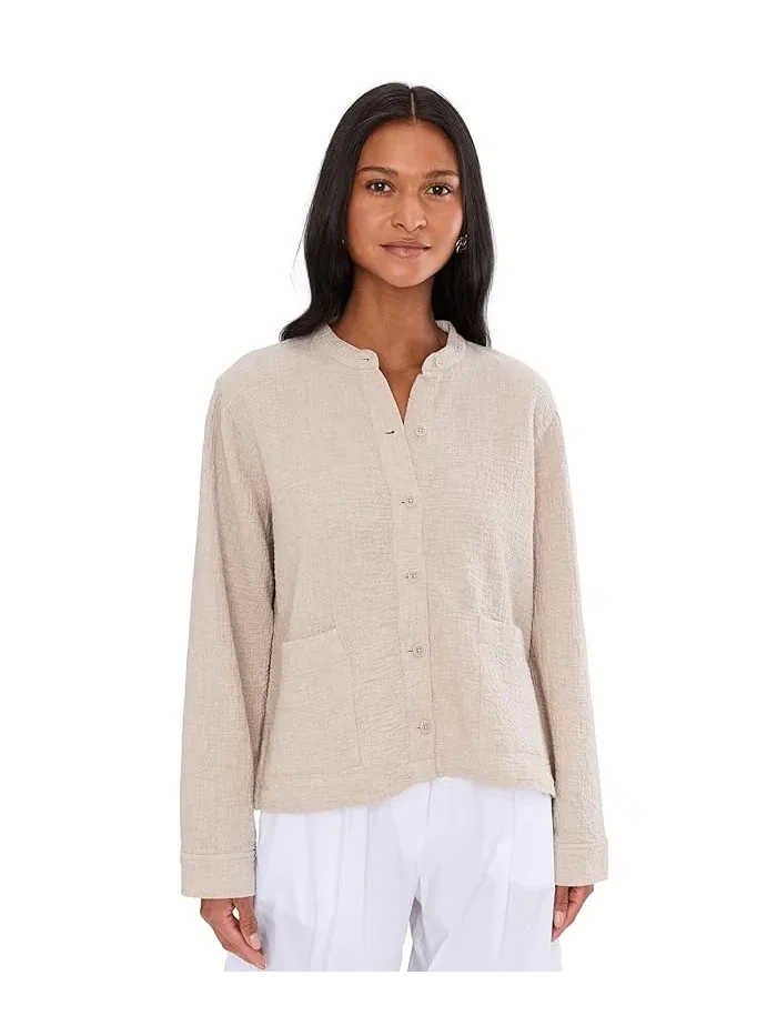 Куртка мандариновый воротник Organic Cotton Doubleweave Mandarin Collar Jacket Eileen Fisher