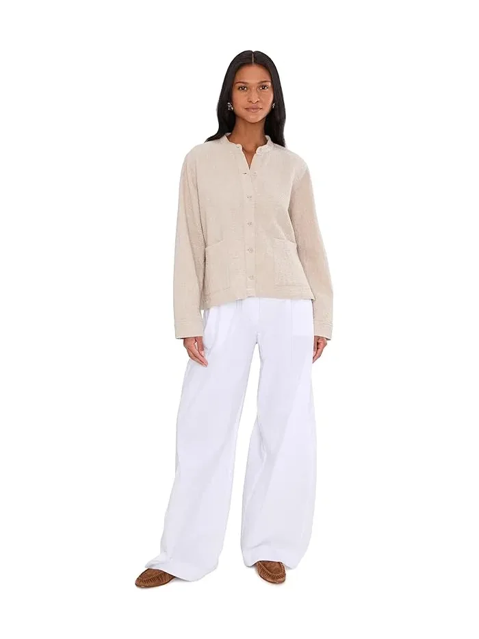 Куртка мандариновый воротник Organic Cotton Doubleweave Mandarin Collar Jacket Eileen Fisher — изображение 2 из 5, голубь
