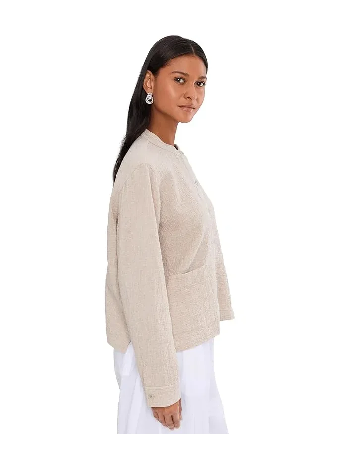 Куртка мандариновый воротник Organic Cotton Doubleweave Mandarin Collar Jacket Eileen Fisher — изображение 3 из 5, голубь