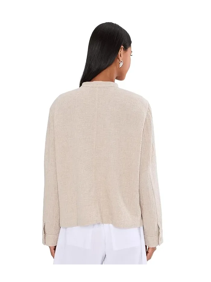 Куртка мандариновый воротник Organic Cotton Doubleweave Mandarin Collar Jacket Eileen Fisher — изображение 4 из 5, голубь