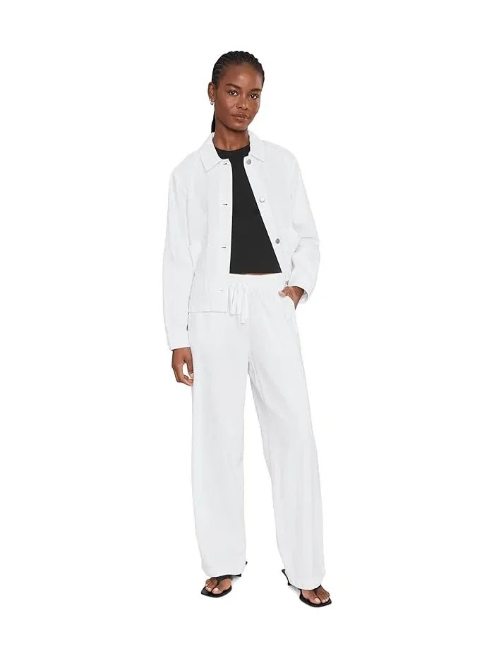 Куртка из органического хлопка и льна Classic Collar EILEEN FISHER — изображение 2 из 5, белый черный